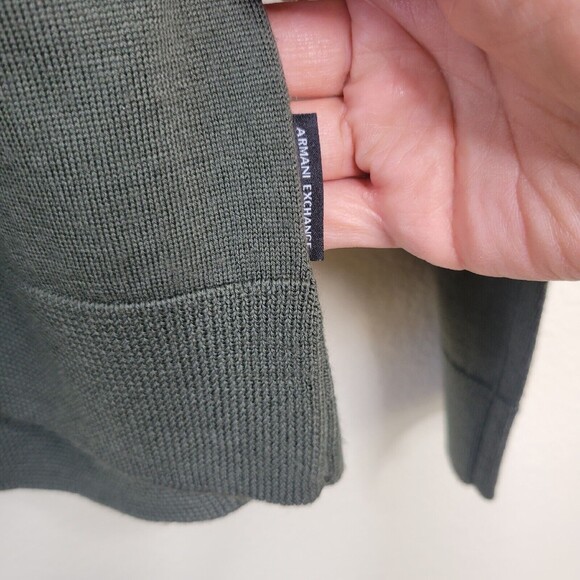 Armani Exchange Virgin Wool V-Neck Sweater Mens Med Green Preppy Lightweight - Picture 9 of 12